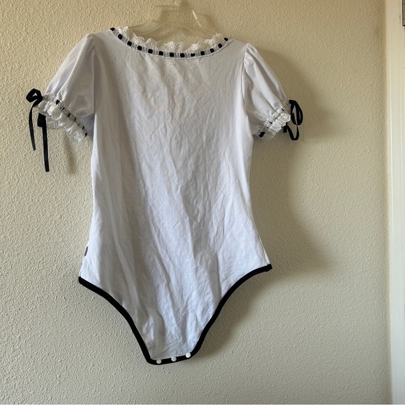 Little For Big One Piece Bodysuit Women’s Large White Black Coquette Cutesy Role - Picture 9 of 13